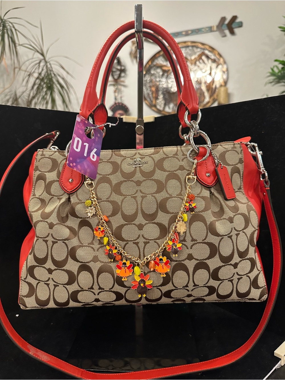 Coach #016 Brown /cardinal red Christy Carryall satchel/ crossbody